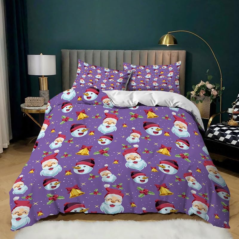 Parure de lit 90x190 Papa Noël violet avec housse de couette enfant et taie 65x65