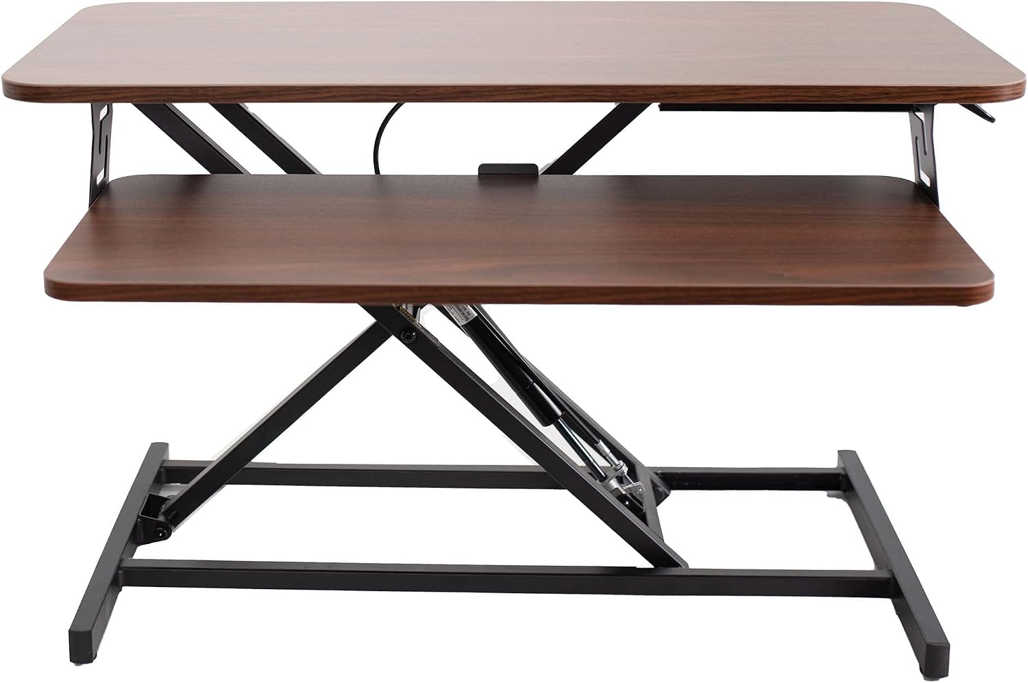 VIVO Height Adjustable 32 inch Stand Up Desk Converter, Quick Sit to Stand Tabletop Dual Monitor Riser Workstation, Dark Walnut Desktop, Black Frame, DESK-V000SD
