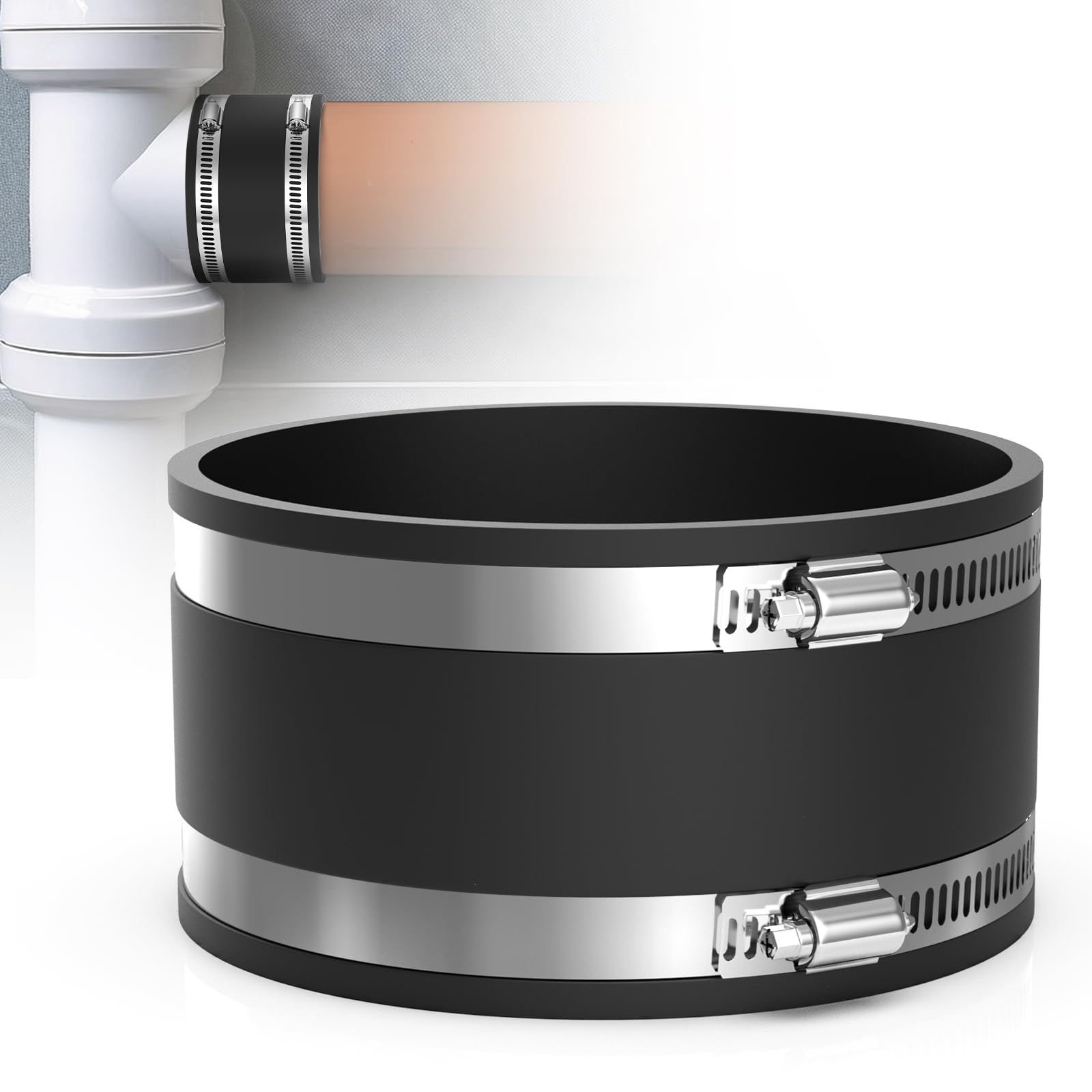 EFUTURETIME 125mm Manguito de Goma Flexible de EPDM Rango de Sujeción 122-125mm con Abrazaderas de Acero Inoxidable para Tubos de PVC Manguera de Ventilación, Separador de Polvo, Filtro de Carbón