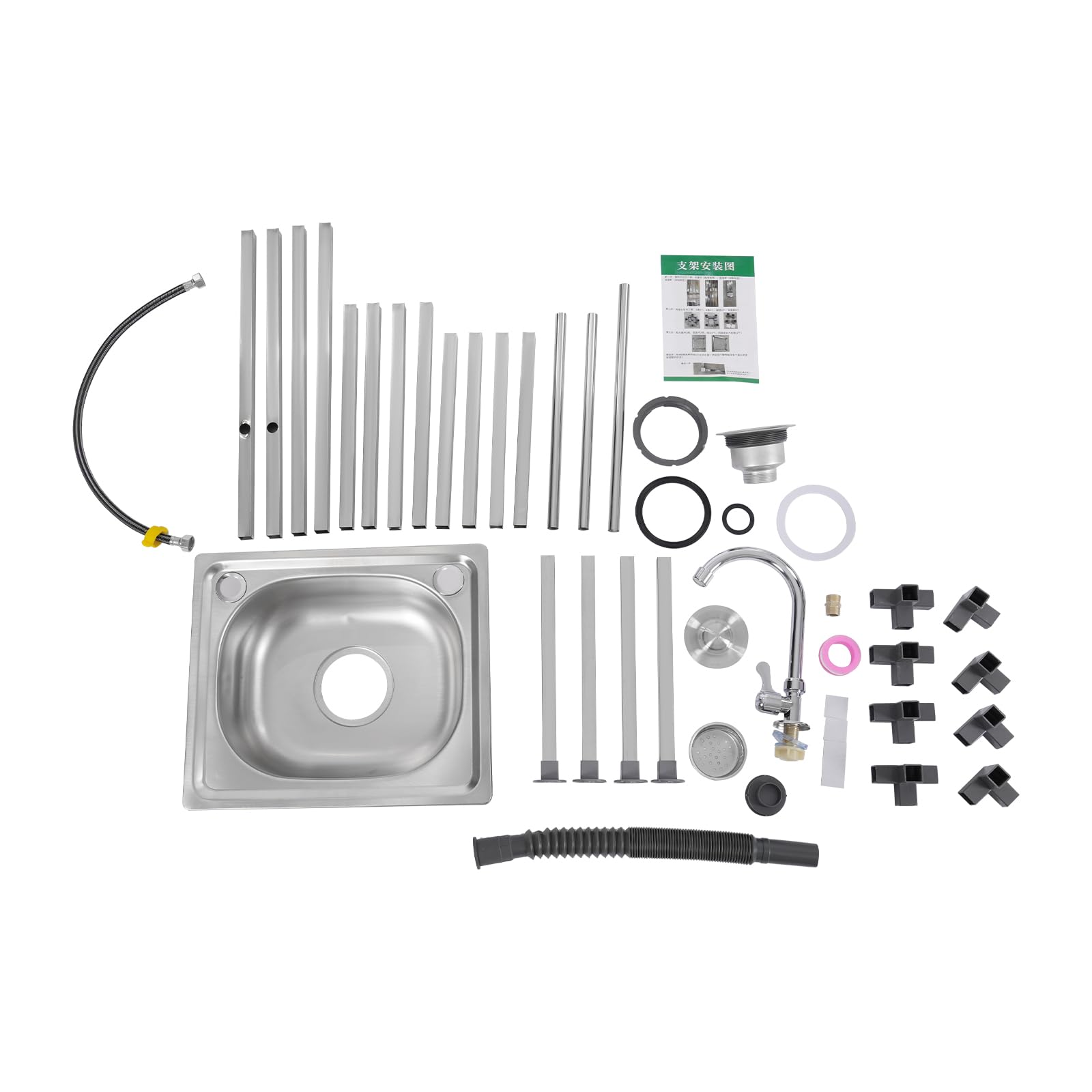 Lavabo indipendente in acciaio inox 60kg di portata 42x37x83cm | Lavabo commerciale silenzioso con rubinetto a 360° e scarico | Lavabo mobile per cucina, ristorante, garage, campeggio | Antiruggine