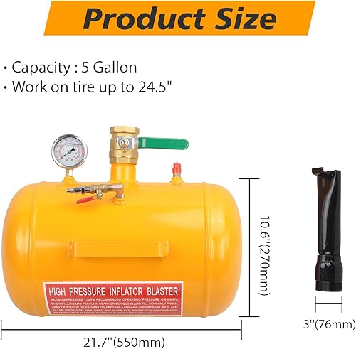 Miniatura 2 de Asiento de cuentas de neumático, neumático de aire de 5 galones, 145 PSI Blaster herramienta para automóvil, camión, cuatrimoto, tanque, amarillo