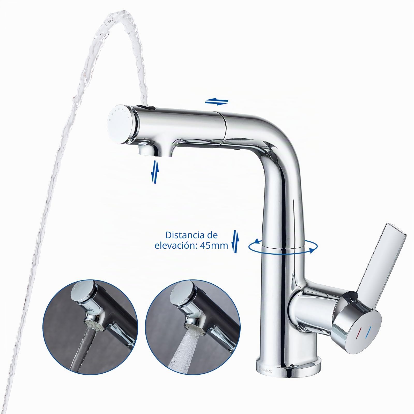 Grifo Lavabo Extraible Ducha con LED Temperatura, 3 Modos Salida Agua | Mezclador de Lavabo Baño, Grifos Monomando, Apto Para Fregadero de Encimera, Aireador Extraíble, Agua Fría y Caliente,Cromado