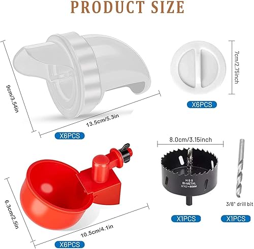 Miniatura 5 de Alimentador de pollo impermeable y bebedero de pollo, 6 unidades sin desperdicios para cubos, barriles, contenedores y 6 tazas de agua de pollo para