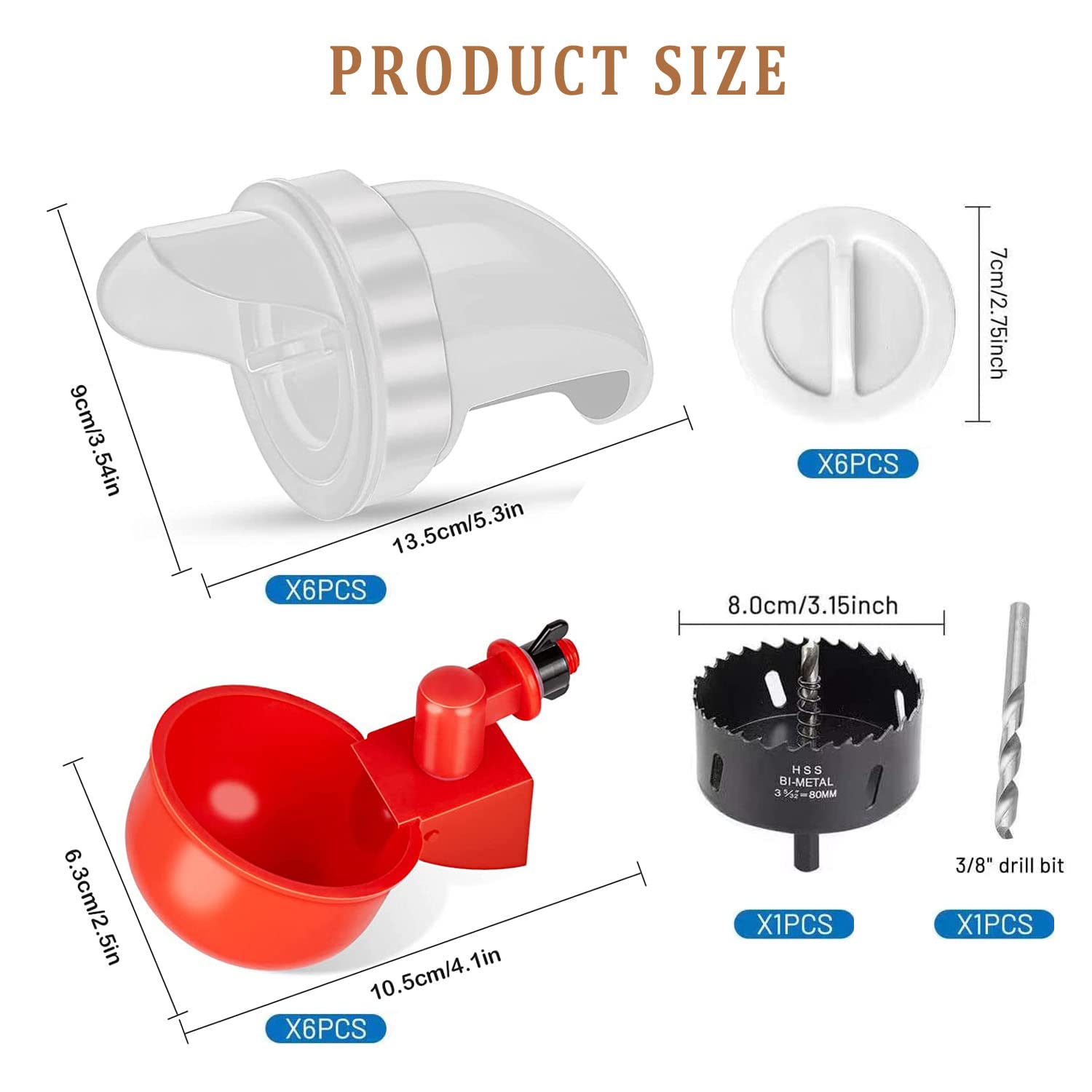 Chicken Feeder Waterproof and Chicken Waterer Cup, 6pcs No Waste Chicken Feeder for Buckets,Barrels,Bins, and 6pcs Chicken Water Cups for Chickens, Birds, Turkeys etc - image 5