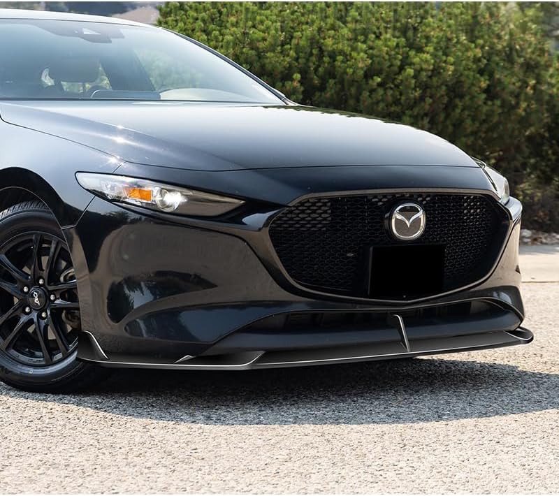 3PCS ABS MS-Style Front Bumper Lip Spoiler, Air Dams Chin Spoiler, Front Splitter, Compatible with 2019-2024 Mazda 3 Hatchback/5DR Model, Exterior Replacement Part (Painted Black)