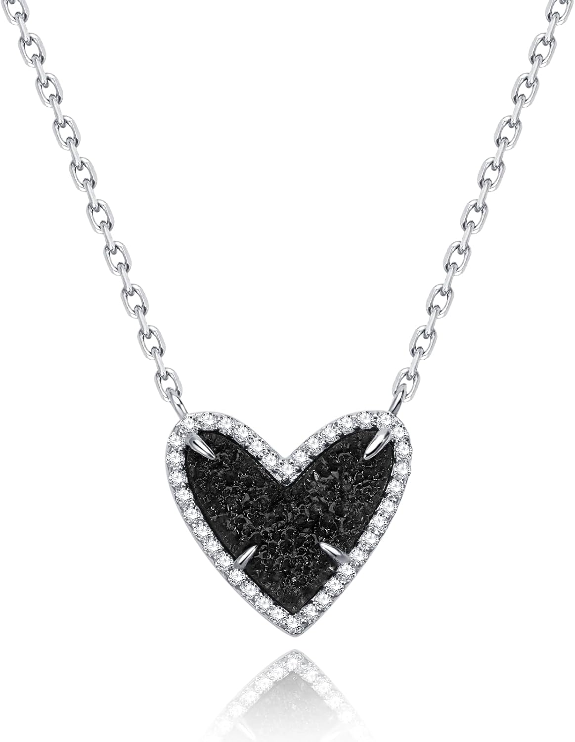 G&GEMSJEW Natural Stone Pendant Heart & Teardrop & Irregularity Necklace for Women | 18K White Gold Plated Chain | Natural Rose Quartz & Moissanite | Adjustable 18"+2" Jewelry