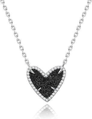 G&GEMSJEW Natural Stone Pendant Heart & Teardrop & Irregularity Necklace for Women | 18K White Gold Plated Chain | Natural Rose Quartz & Moissanite | Adjustable 18"+2" Jewelry