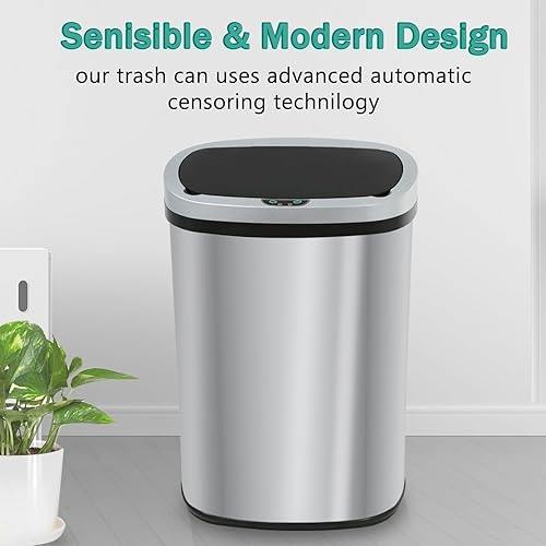 Miniatura 2 de Basurero automático de cocina con tapa, de 50 litros, 13 galones, sin tacto, de acero inoxidable cepillado, de alta capacidad, para baño,