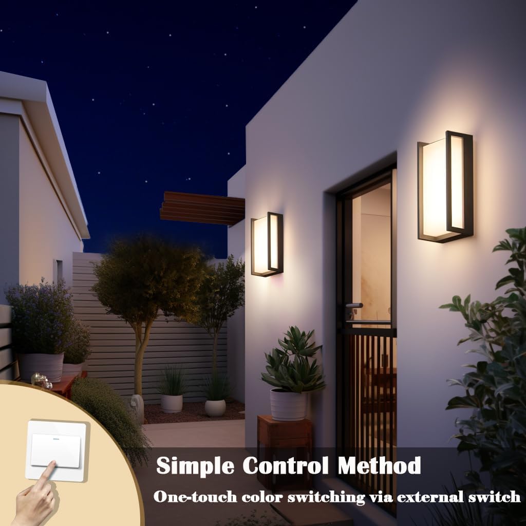iYogaled Modern Outdoor Light Fixtures, IP65 Waterproof Front Porch Light fixtures, 3-Color Temperature Wall Sconce, 18W Outdoor Wall Lights for House Front Door Garage Walkway Backyard Garden