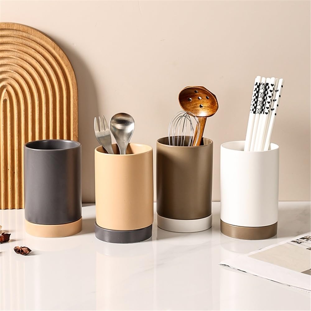 Küchenutensilienhalter aus Keramik, Beige – Arbeitsplatte und Abtropfgestell für Kochutensilien, Besteck und Werkzeuge – stilvolle und funktionale Küchenaufbewahrungslösung