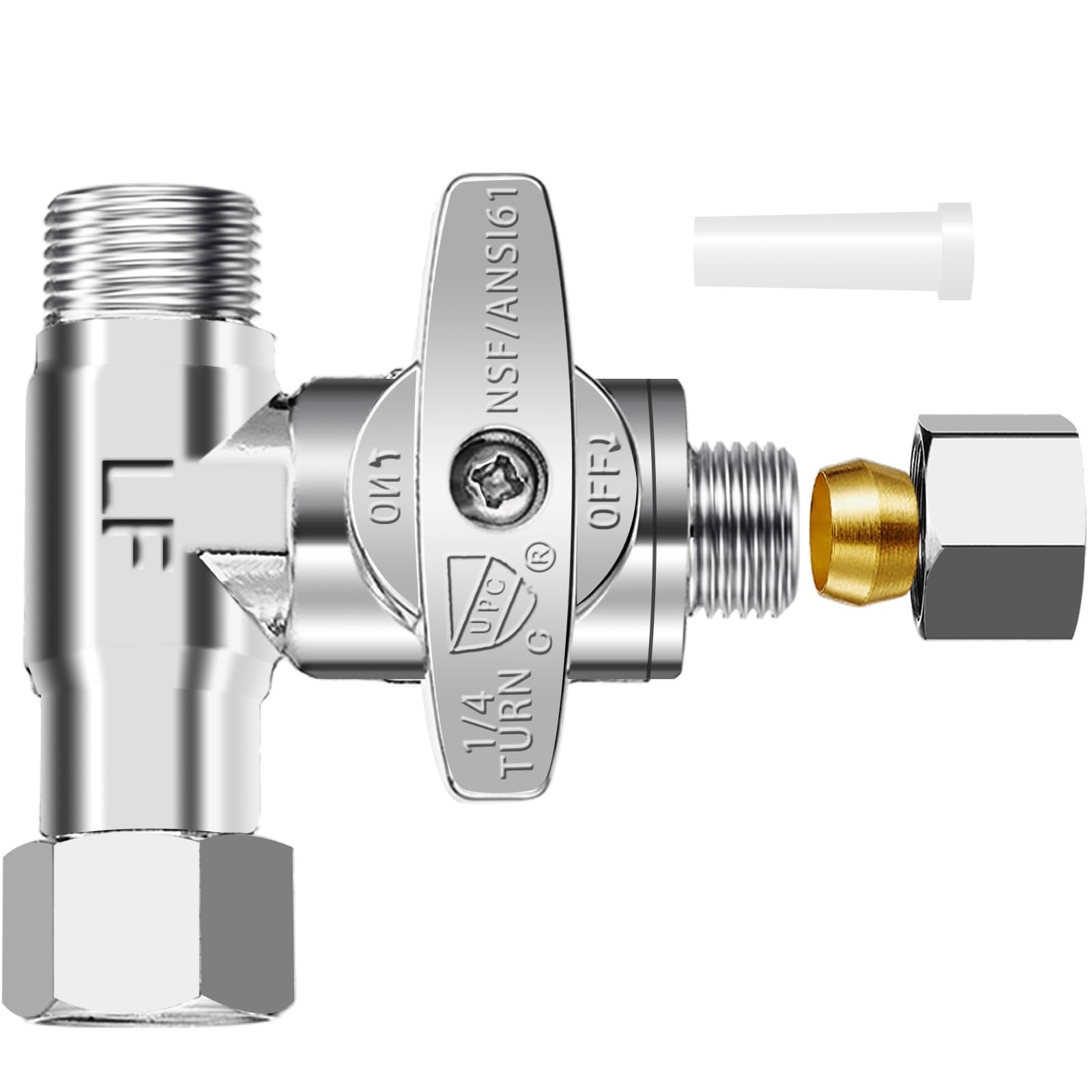 HAOCHEN Tee Stop Valve - Brass Angle Stop Add-A-Tee Valve 3/8"x3/8"x1/4",Feed Water Adapter for Refrigerator,Ice Maker,Reverse Osmosis,RO Water Filters Systems,1/4" Outlet Water Line Splitter