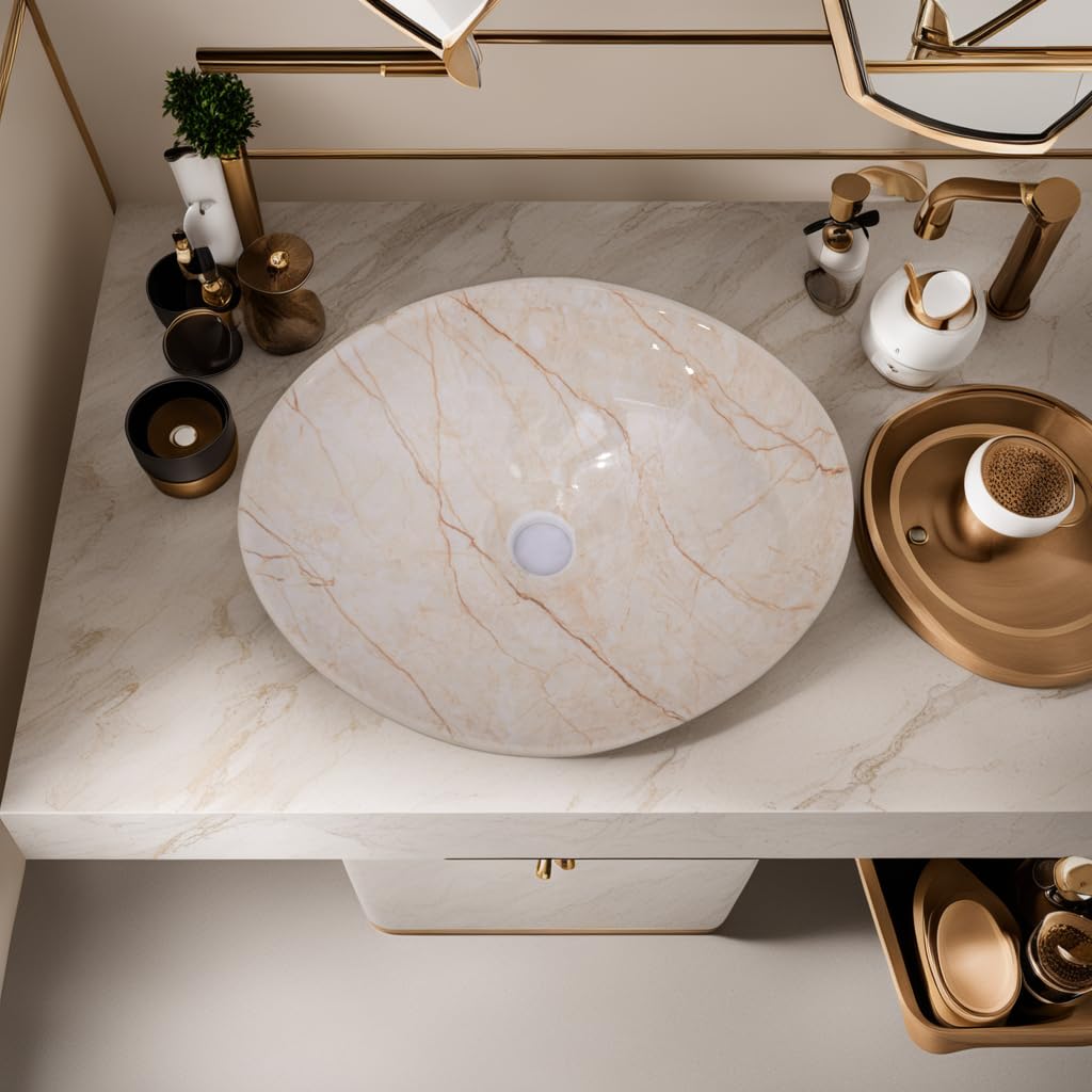 NEXIS Designer Ceramic Wash Basin For Bathroom | Over Counter Bathroom Basin | Counter Top Bathroom Sink | Wash Basin For Restaurant, Hotel (16 x 13 x 5 Inch) (Peach N Maroon) 2