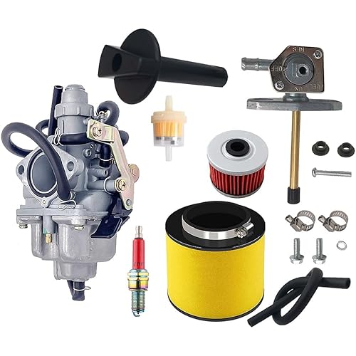 Recon 250 Carburetor with Fuel Tank Petcock Valve Set Fits for Honda TRX 250 Recon250 TRX250TM TRX250TE ATV Carb w/Air Filter Oil Filter Spark Plug 16100-hm8-b01