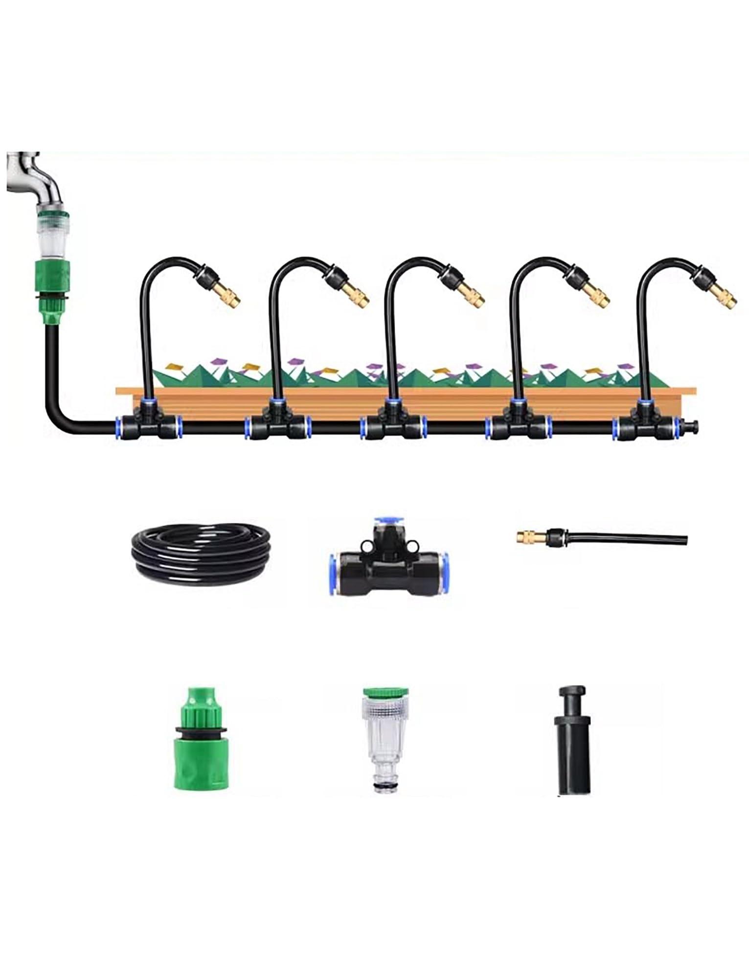 Genérico Boquilla nebulizadora Ajustable de 360°: riego automático for Plantas de jardín o Cultivo, microaspersor con enfriamiento por nebulización, fácil instalación.(20meters/65.6ft)
