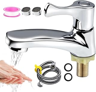 Comprar Grifo Lavabo, Grifo Baño con Manguera de Conexión de 60 cm y Boquilla de Filtro, Torneira Lavatorio de Solo Agua Fría Para Cocina, Bar, BañO y Baño de Invitados