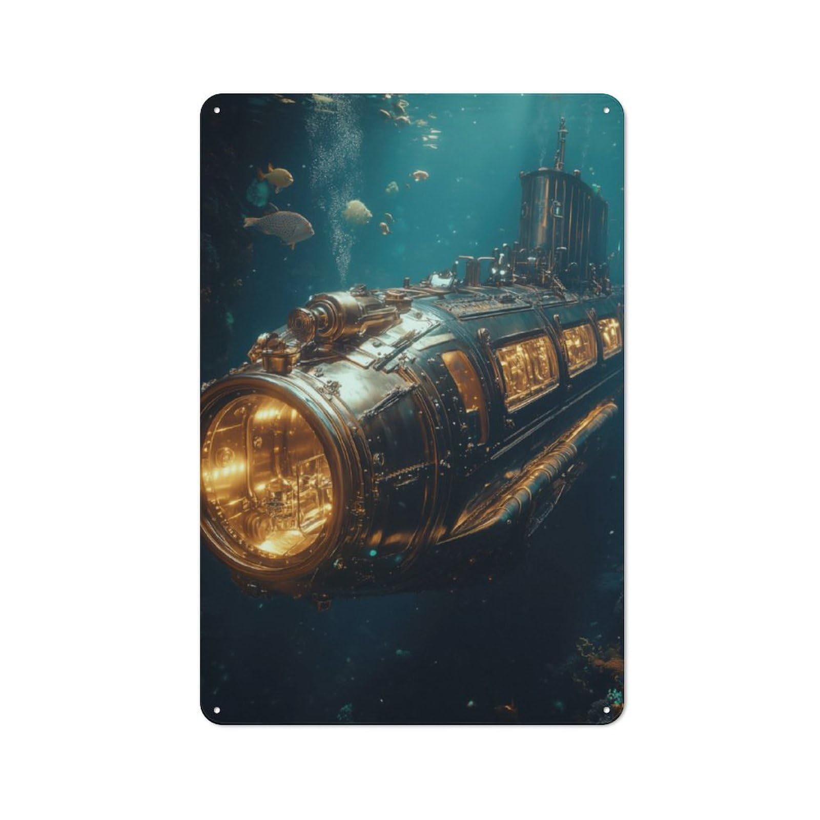 Junmoney Steampunk Submarine For Garden Room Or Summerhouse, Vintage Tin Sign 30X20cm, A Metal Wall Feature For Garden Rooms And Summerhouses