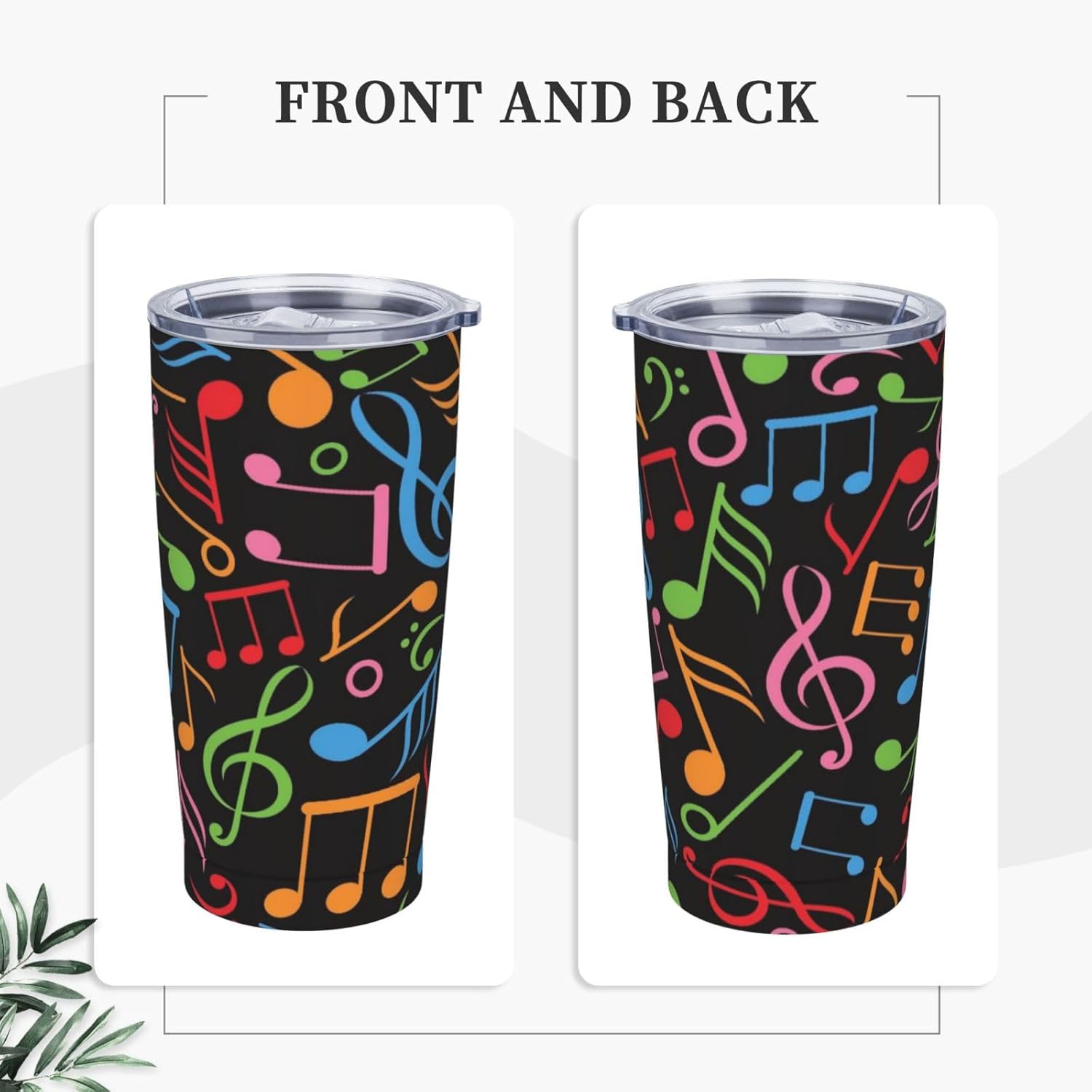 Music 20oz Tumbler, Colorful Music Note Stainless Steel Travel Coffee Mug with Lid Straw, Musical Double Wall Vacuum Insulated Coffee Cup Black Thermal Cup for Hot and Cold Drinks Tea Water - Image 3