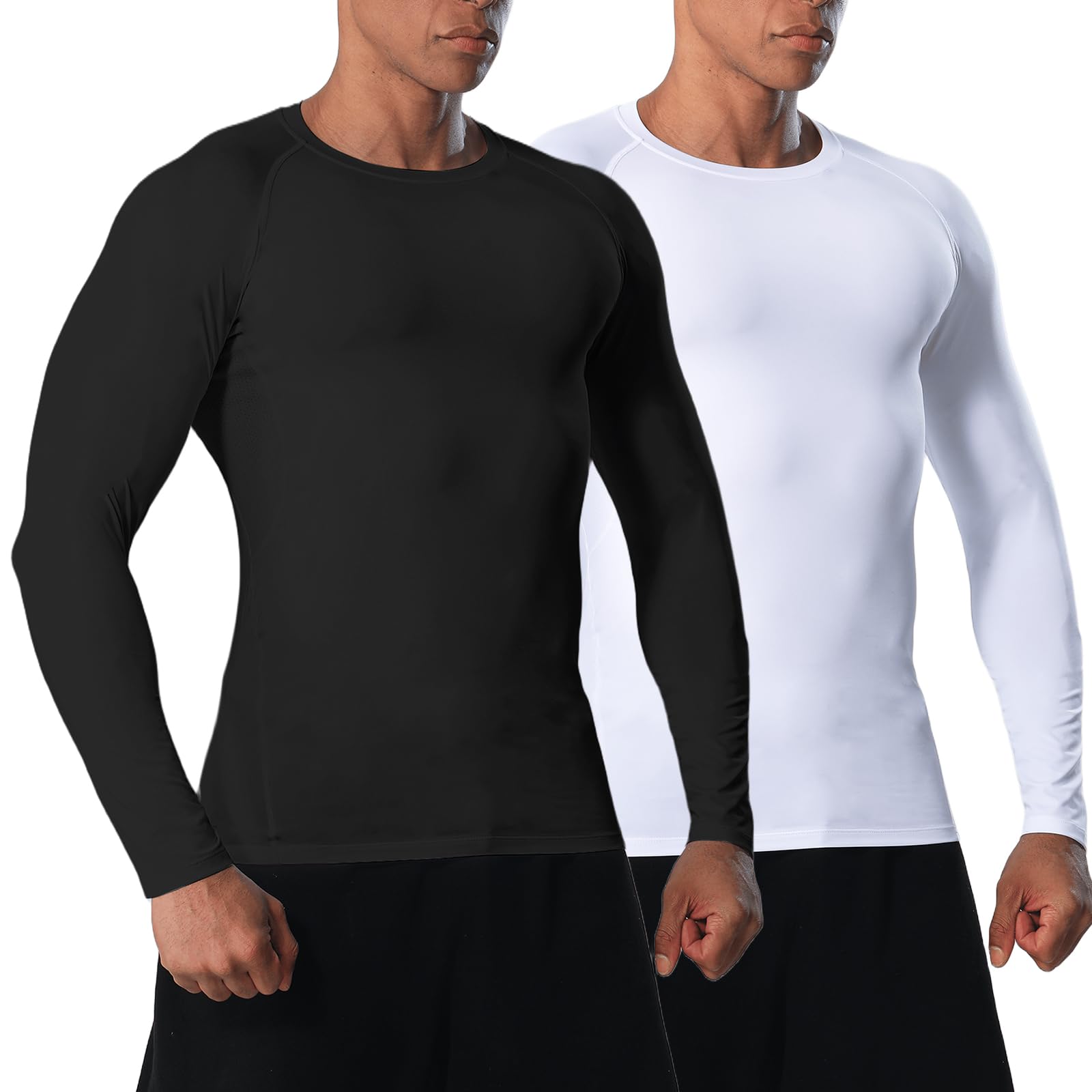 Kompressionsshirt Herren Langarm Schnelltrocknend Atmungsaktiv Funktionsshirt Achsel Netzstoff Fitnessshirt Männer Sportshirt Leichtes Stretch-T-Shirt für Gym Jogging Sport Laufen Basketball