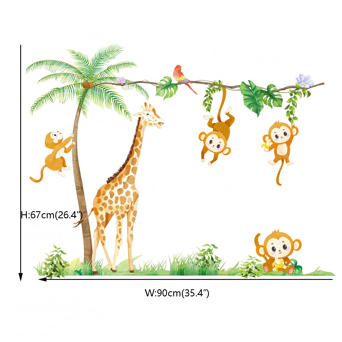 Runtoo Wandtattoo Waldtiere Palme Wandsticker Giraffe Affe Tiere Dschungel Wandaufkleber Kinderzimmer Babyzimmer
