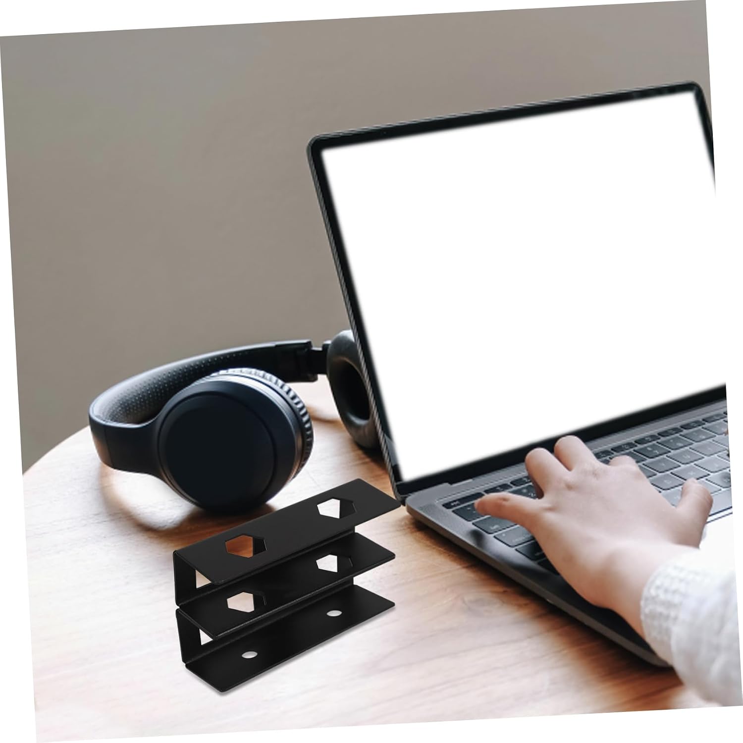 DOITOOL 1 Set Under Desk Mount Double Layer Bracket for Laptops Keyboards Organizer Rack for Cable Boxes Network Switches Elegant Design