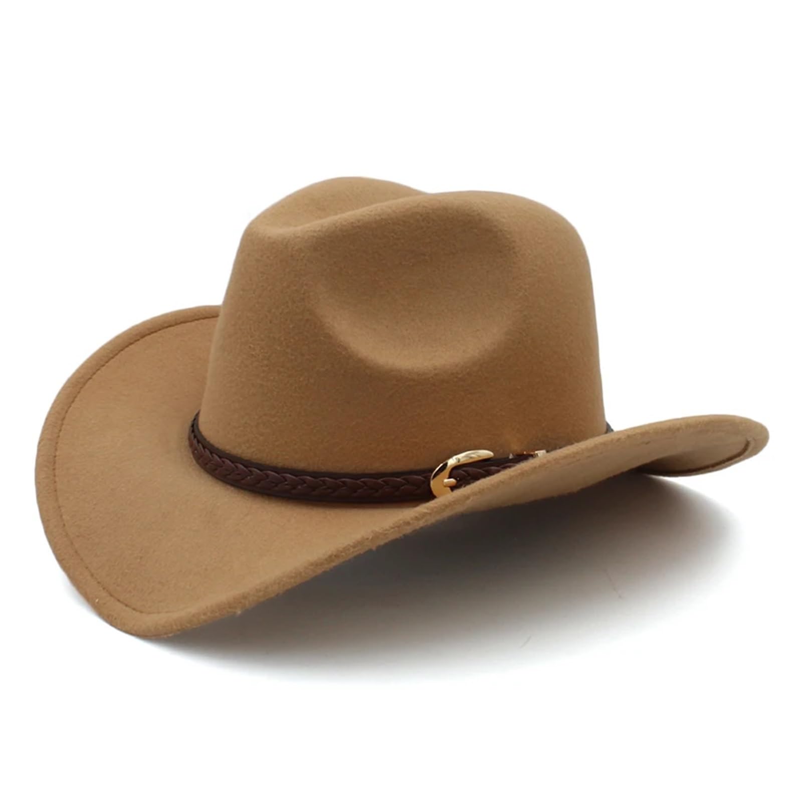 Cappello Cowboy Cappello da Cowboy Western con Tesa Larga in Lana Vintage Cinturino in Pelle Color caffè, Modello Cowgirl(Color 7,57cm)