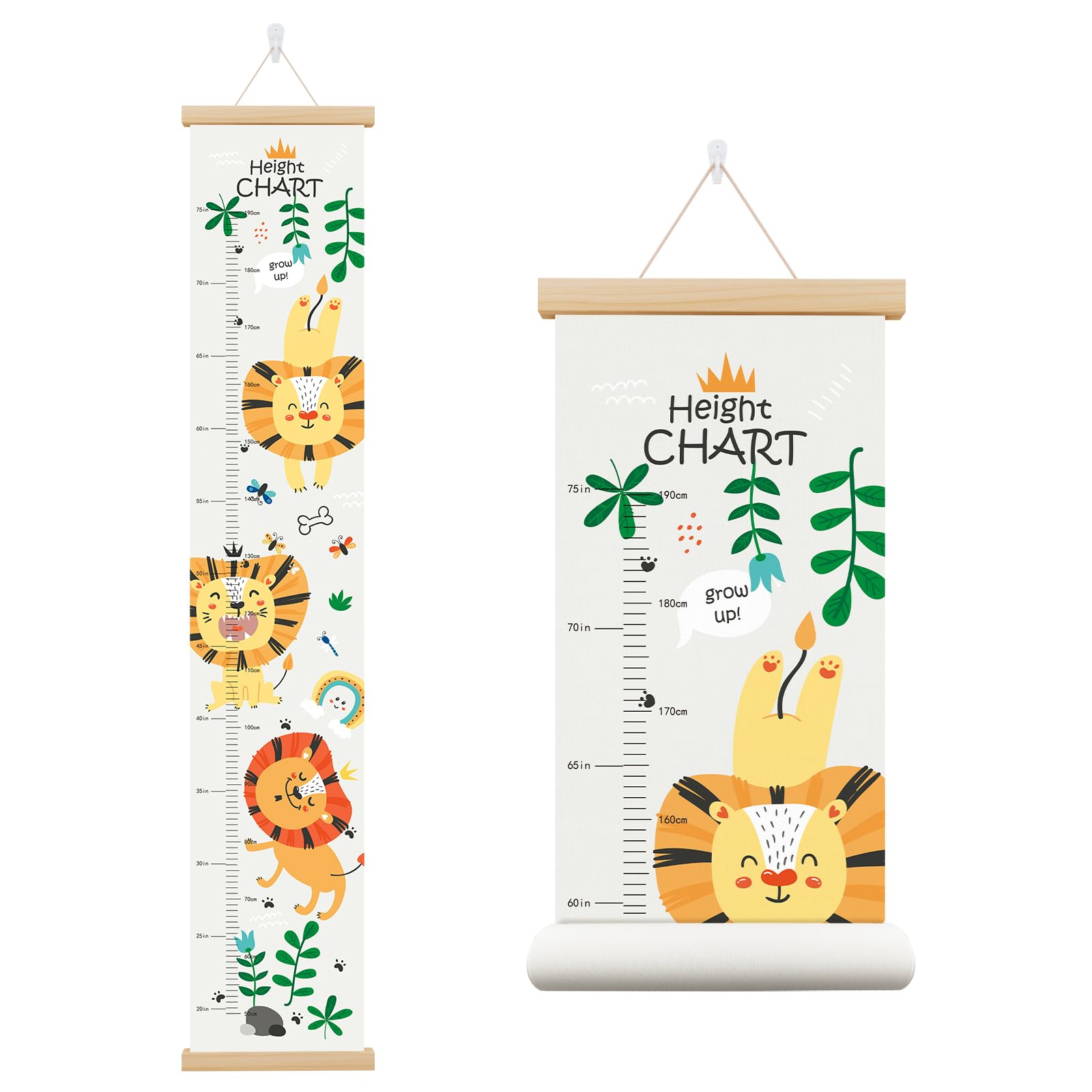 Zeeko Lion Canvas Growth Chart for Kids, Height Measuring Ruler, Kids Height Wall Chart, Height Measurement Poster Hanger Frame, 50-190CM Canvas