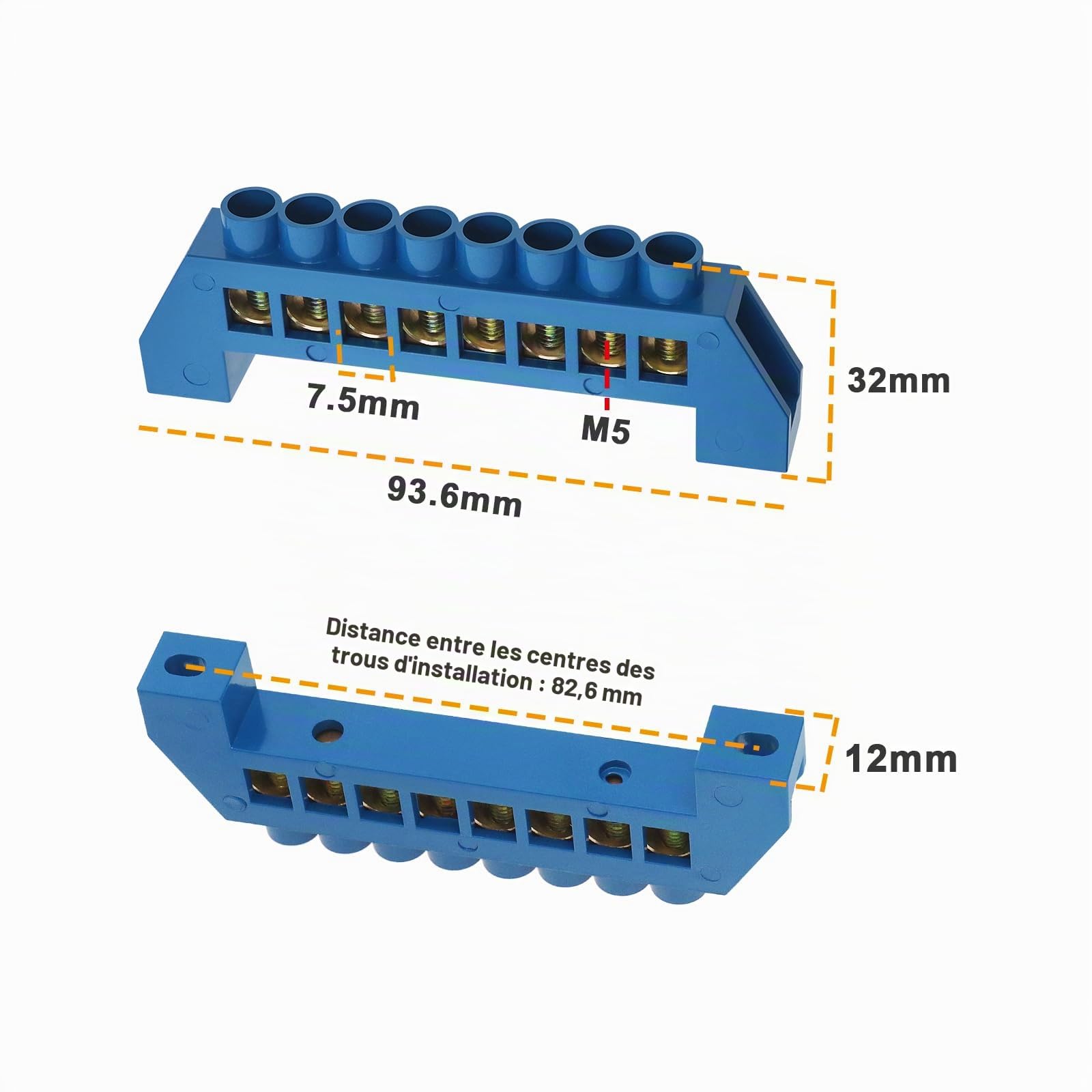 ECSiNG 2pcs Borniers de Pont à 8 trous Bornier en Cuivre Bande de Connecteur Bornier d'équipement Électrique pour Distribution d'énergie Domestique Industrielle