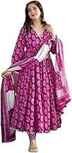 Kezlin Fashion Women's Printed Cotton blend Anarkali Style Mulmul dupatta Kurta Pant Set