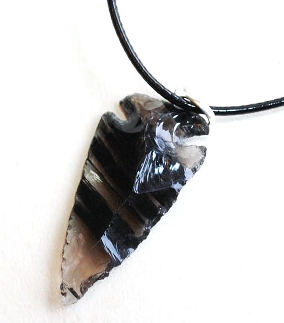 Stone of Detoxification - Reiki Energy Charged Raw Black Obsidian Crystal Arrowhead Pendant with Cord (Beautifully Gift Wrapped)