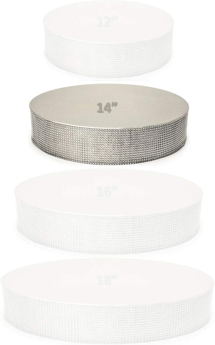 Occasions 14 Inch Round Cake Stand, 1 Unit – Heavy Duty Silver Cake Pedestal Holds 150 lbs, Rhinestone Mesh, Styrofoam Core, Wedding Dessert Display, Party Centerpiece, Silver