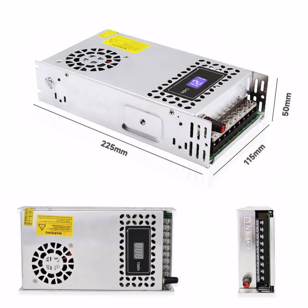 Fuente de alimentación variable DC 0-15V 600W con visualización LED Fuente de alimentación de 12V Convertidor de CA a CC ajustable de 110V a 12V diseñado para equipos electrónicos estéreo de
