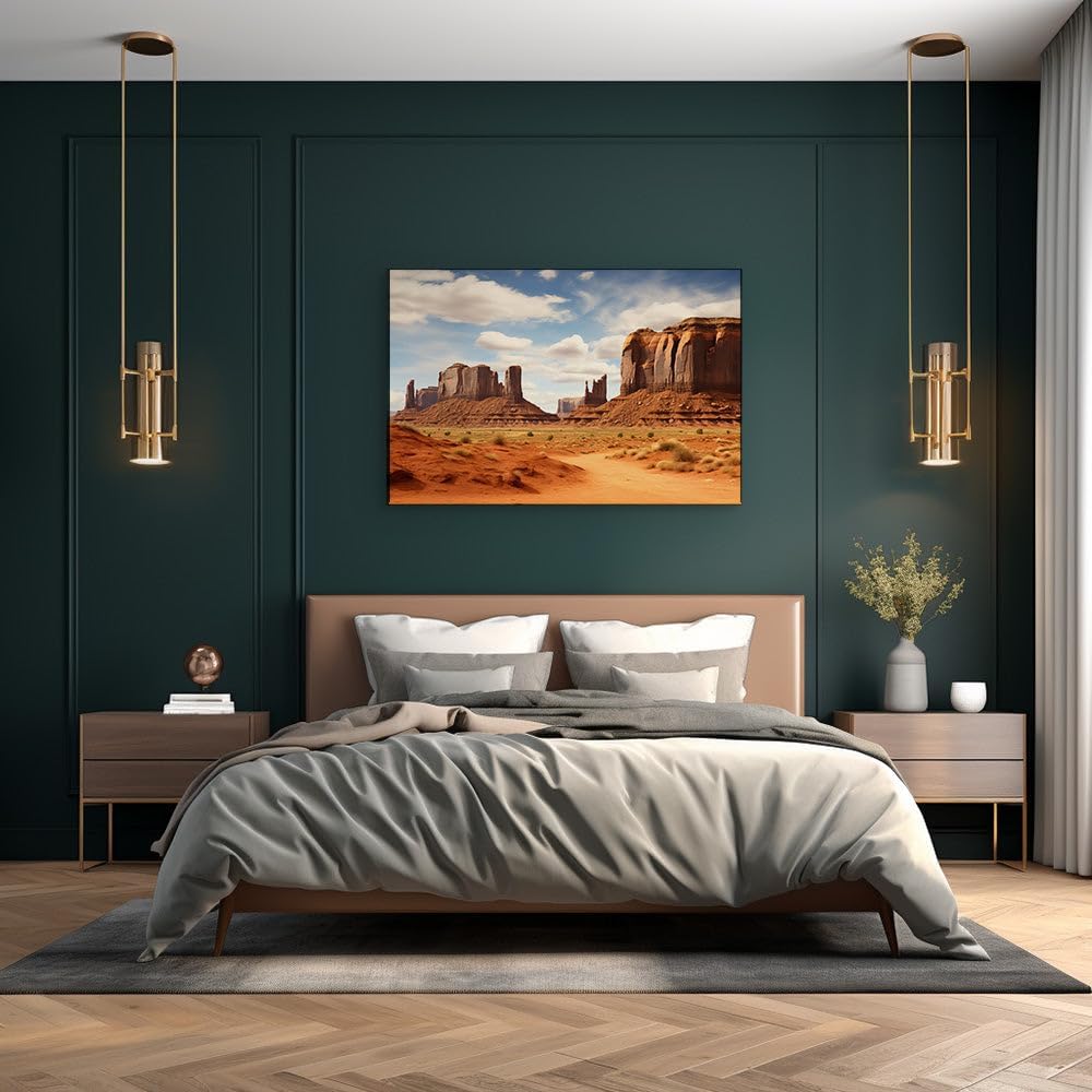 Canvas for Living room. Majestic Red Butte Ascendancy in the Serene Desert Expanse, 27 x 18 inch Canvas Wall Art - Modern Home Decor - 69x46 cm (27x18 inch)