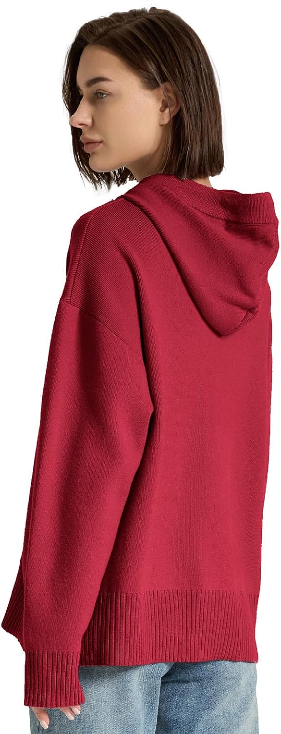 Womens Sweaters Soft Knit Pullover Henley Neck Long Sleeve Drawstring Button Front Casual Trendy Hoodies - Image 7