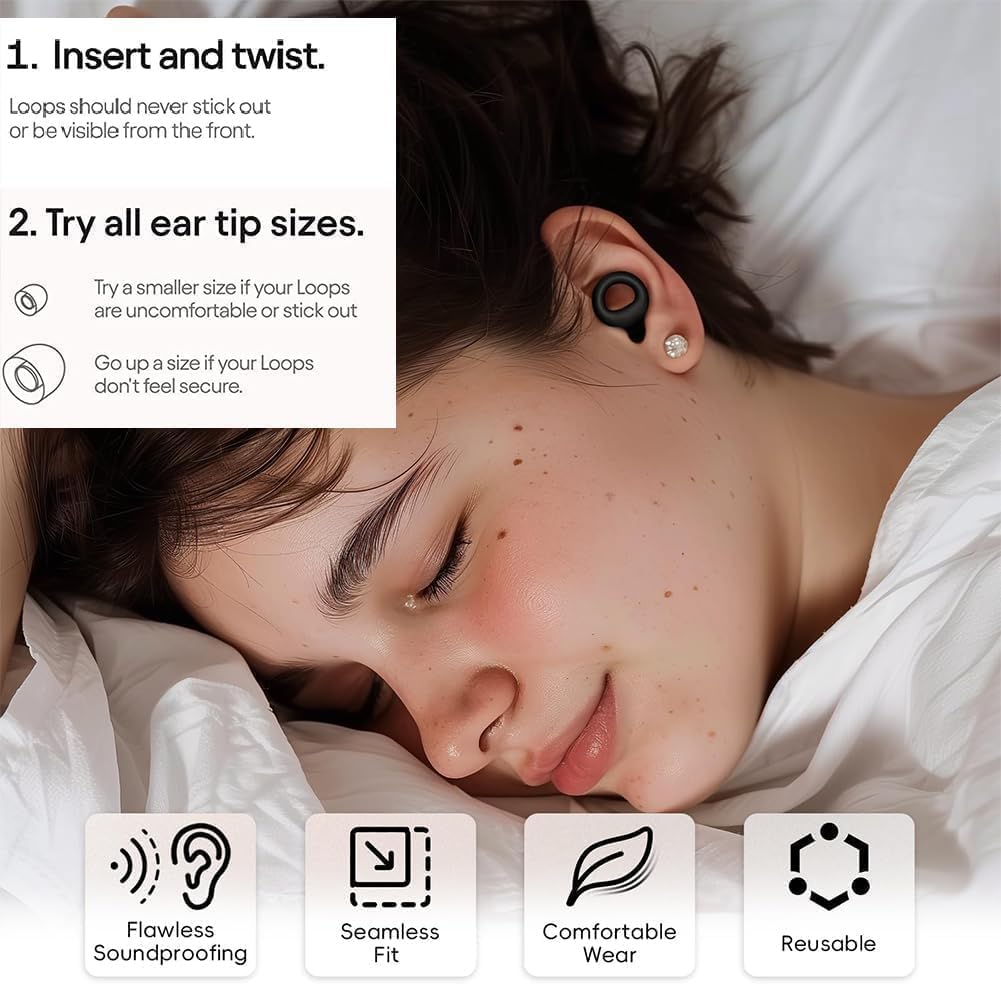 VIRADHAM Ear Plugs for Sleeping – Reusable Soft Silicone Noise Reduction Earplugs (27 dB) + 8 Tips in XS/S/M/L | Comfortable Hearing Protection for Sleep, Work, Travel, Concerts, Studying | White 4