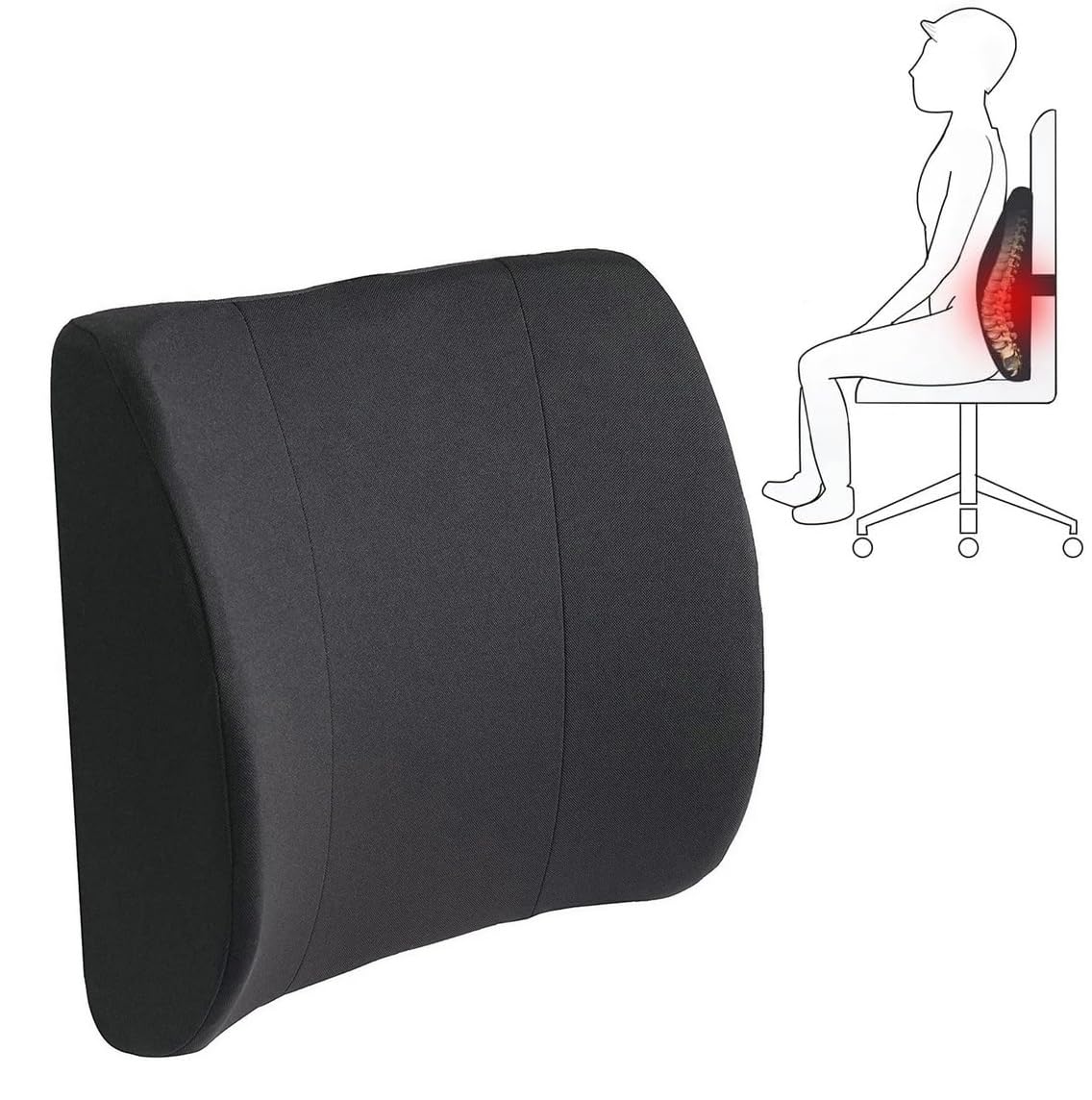 AmeriCan Goods Healthy Lumbar Support Pillow Lower Back Pain Contoured Foam Cushion for Car Office Home Computer Gaming Pillow for Back Pain Relief