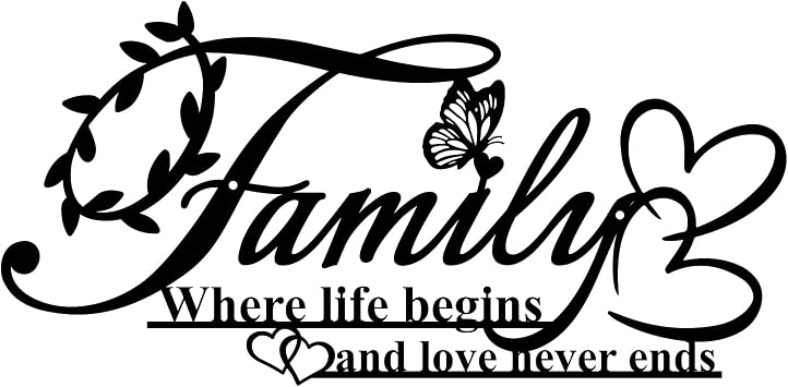 Resama Family Signs Metal Wall Decor, Where Life Begins and Love Never Ends | Heart Butterflies Wall Sculpture Black Metal Family Decor for Living Room Bedroom Kitchen Black,Large