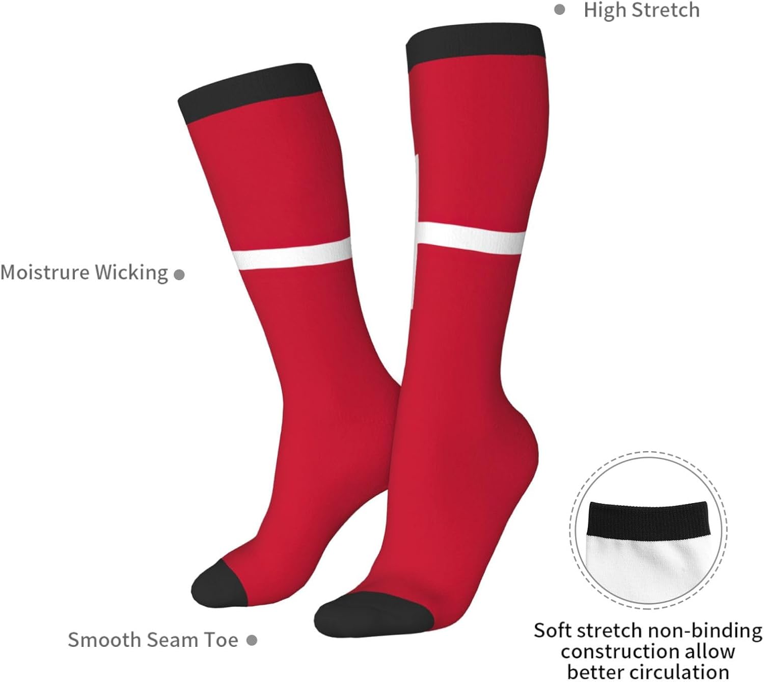 Danish Flag Print Adult Socks, Elastic Stretch Socks,Soft Breathable For Daily Sports Casual Wear