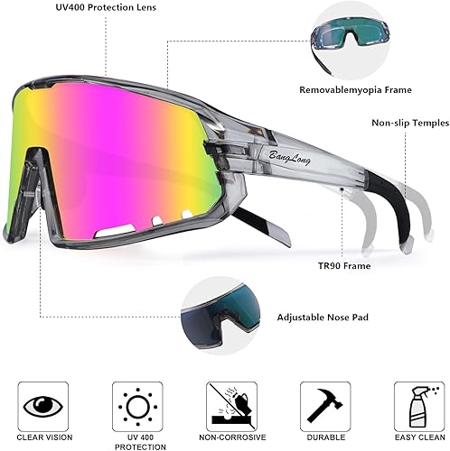 Miniatura 5 de BangLong Gafas de sol deportivas para ciclismo, protección UV400, para pesca, conducción, correr, béisbol, para hombres y mujeres