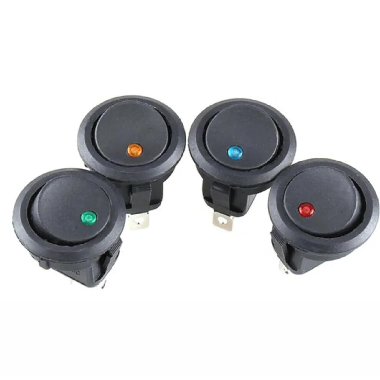 KCD1 Round Rocker Switch with LED Dot Light, 12V 220V 5A SPST ON/Off Push Button Switch, Black Plastic, Multiple LED Colors Available (Red 12V)