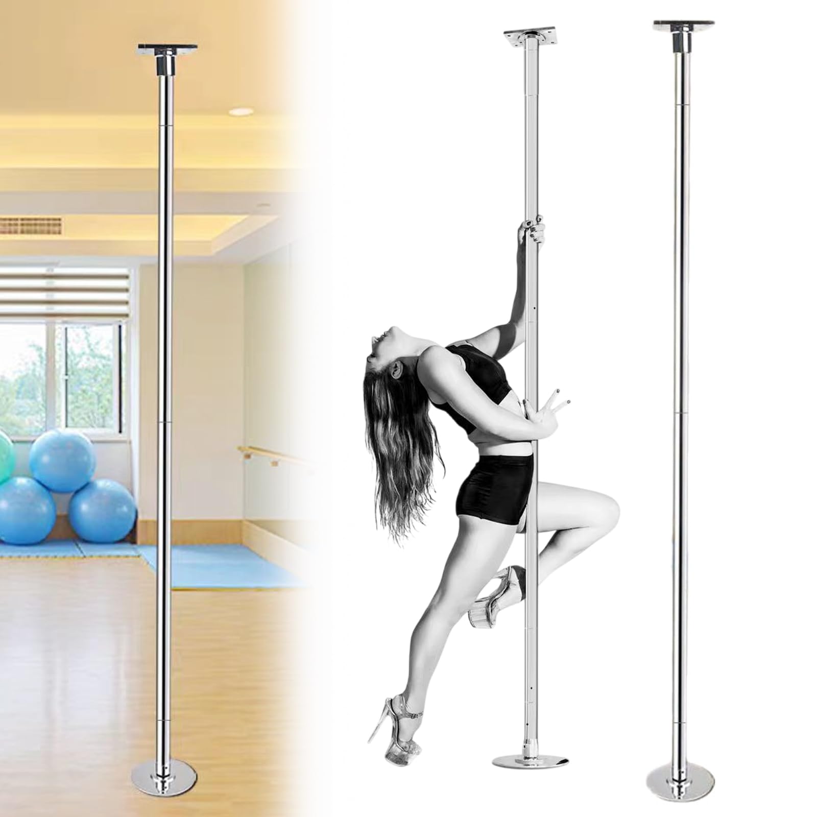 Barre de Pole Dance Portable Professionnelle AméLioréE pour la Maison,BâTon de Danse Rotatique/Statique Professionnel,Hauteur RéGlable,Capacité de Charge de 200kg,Convient Aux PassionnéS de Danse