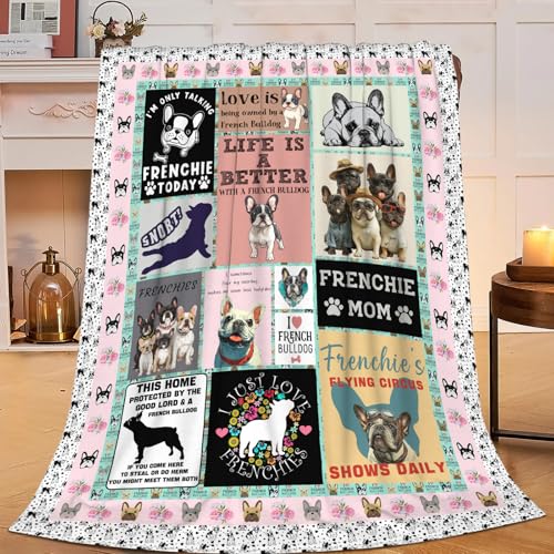 French Bulldog Throw Blanket Frenchie Bulldog Puppy Stuff Gifts for Dog Lover Kids Girls Boys Adults Women Men Soft Cozy Warm Plush Fluffy Fuzzy Fleece Blanket Decor 40''X50''