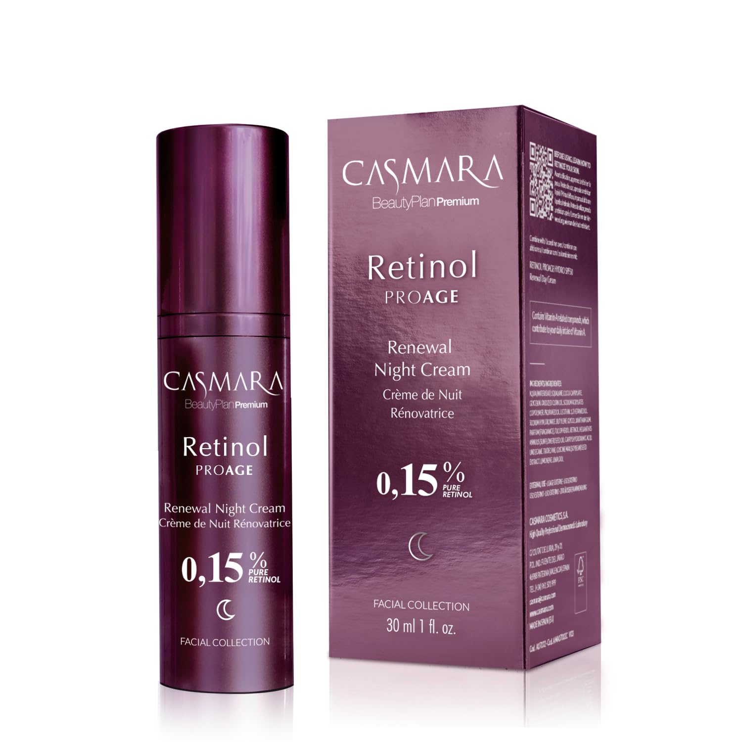 CASMARA - 0,30% czystego retinolu na noc krem z kwasem hialuronowym, witaminą C, skwalanem, odmładzającym krem nawilżający do twarzy pielęgnacja skóry, poprawa elastyczności i jędrności, wszystkie