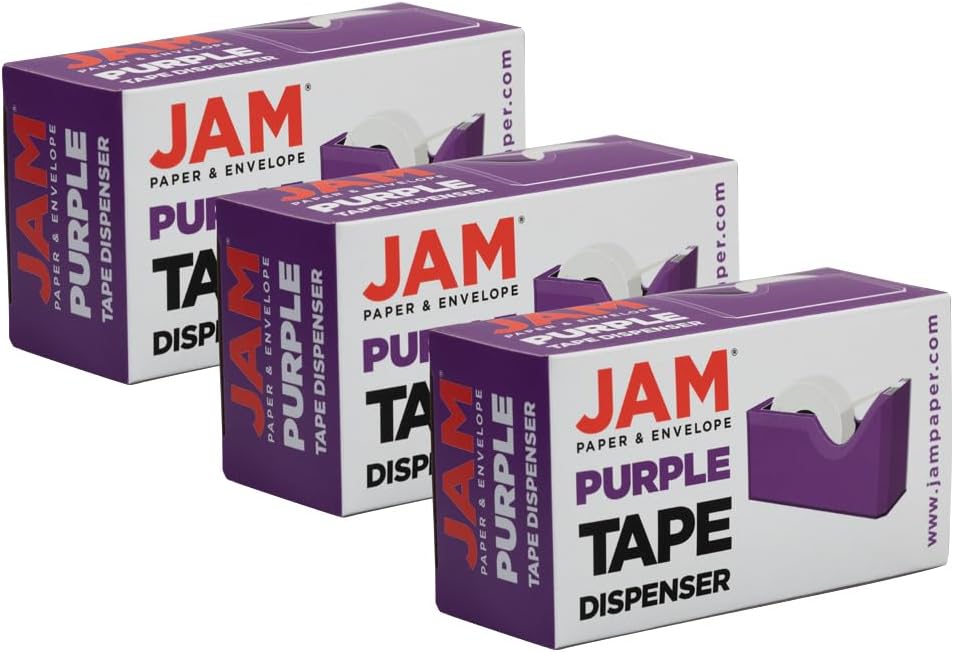 JAM PAPER Colorful Desk Tape Dispensers - Purple - 3/Pack