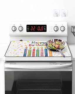 Stove Top Covers for Electric Stove, Happy Birthday Induction Cooktop Cover Protector, Colorful Star Funny Celebration Range Mat for Glass Top Stove, Dish Drying Mat Kitchen Countertop, 31"x24"