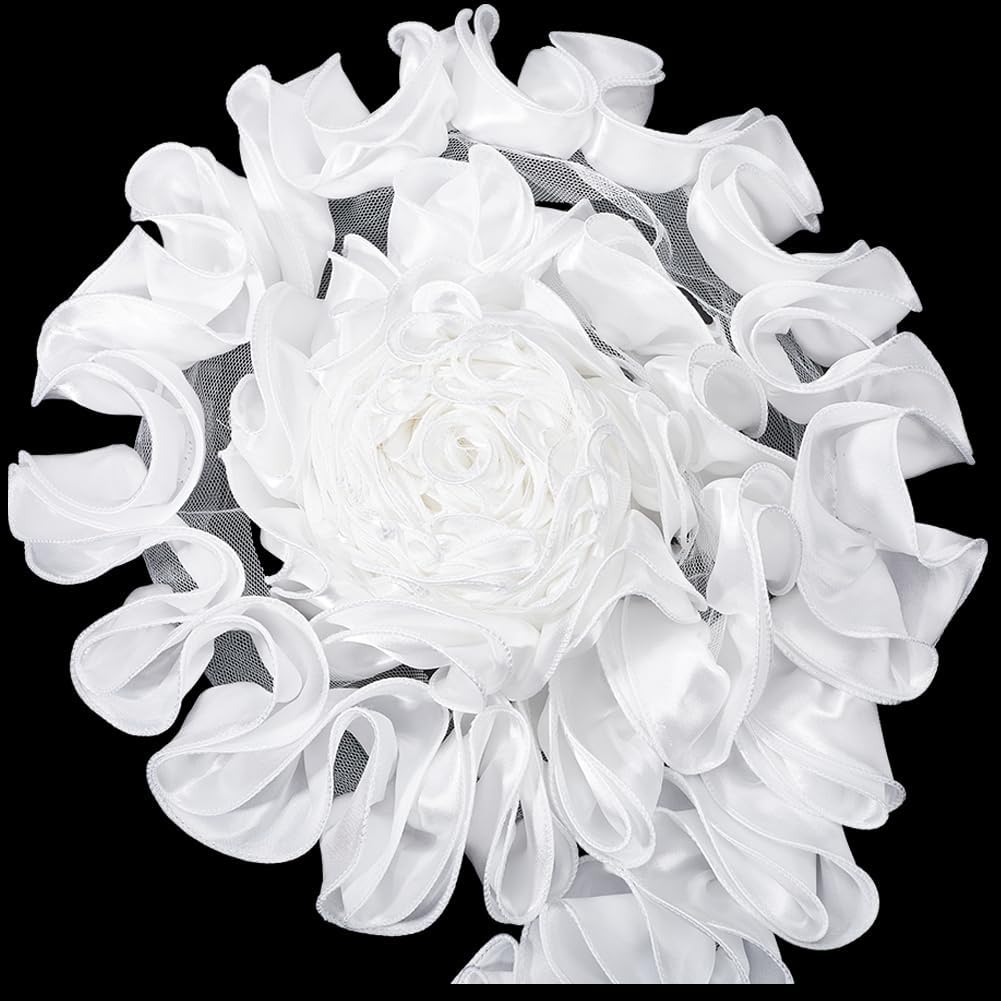GORGECRAFT 5 Yards 3D Pleated Chiffon Lace Trim Ribbon Satin Ruffle Fabric Decorative Fringe Applique Edge Trimming for Sewing Crafts Wedding Dress Skirt Headwear Tablecloth Curtain White
