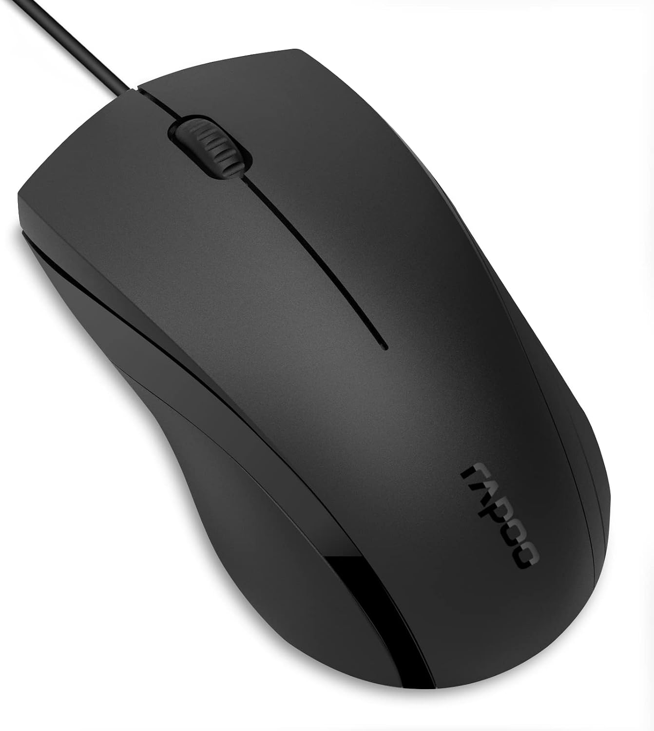 Rapoo Silent Wired Mouse, 1000 DPI 5ft Cord Quiet Button Optical Computer Mouse, Left Right Hand Use, for Laptop Chromebook Mac Notebook, Matte Black