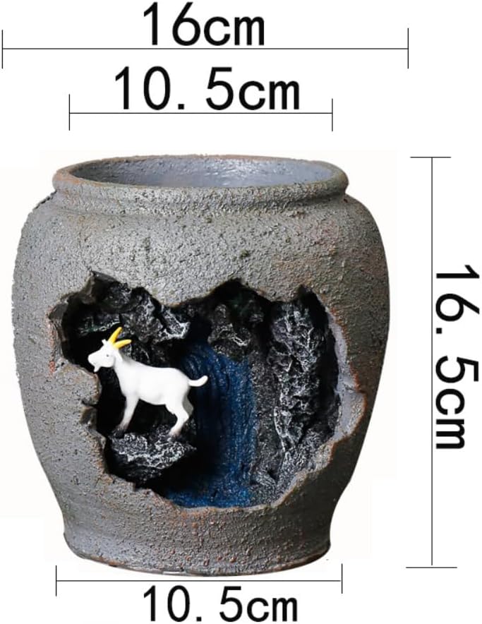 Resin Succulent Pot Creative Retro Expression Planter/Plant/Flower/Bonsai Pot Ornament for Herb, Cactus Container for Home Balcony Decoration (Gray)