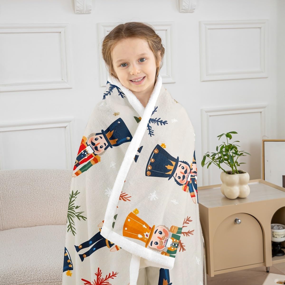 jejeloiu Cute Christmas Fleece Throw Blanket 40"x50" Kids Cartoon Soldiers Sherpa Blanket Plush Fuzzy Snowflake Xmas for Bed Couch Chair Living Room Microfiber