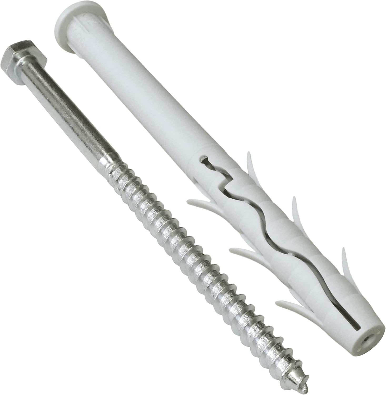 AERZETIX - C57442 - Set of 10 plastic dowels with milled head with fins Ø12x140mm + 10 screws Ø8x140mm with 6-sided steel footprint - silver