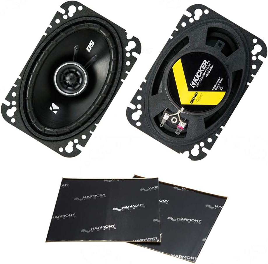 Harmony Audio Kicker 43DSC4604 4"x6" DS Series 25W RMS 4 Ohm Coaxial Car Audio Speakers DSC46 Bundle Sound Dampening Speaker Kit